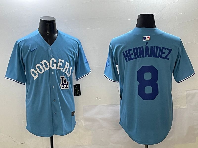 Men Los Angeles Dodgers 8 Hernandez Light Blue Throwback Game 2025 Nike MLB Jersey style 24